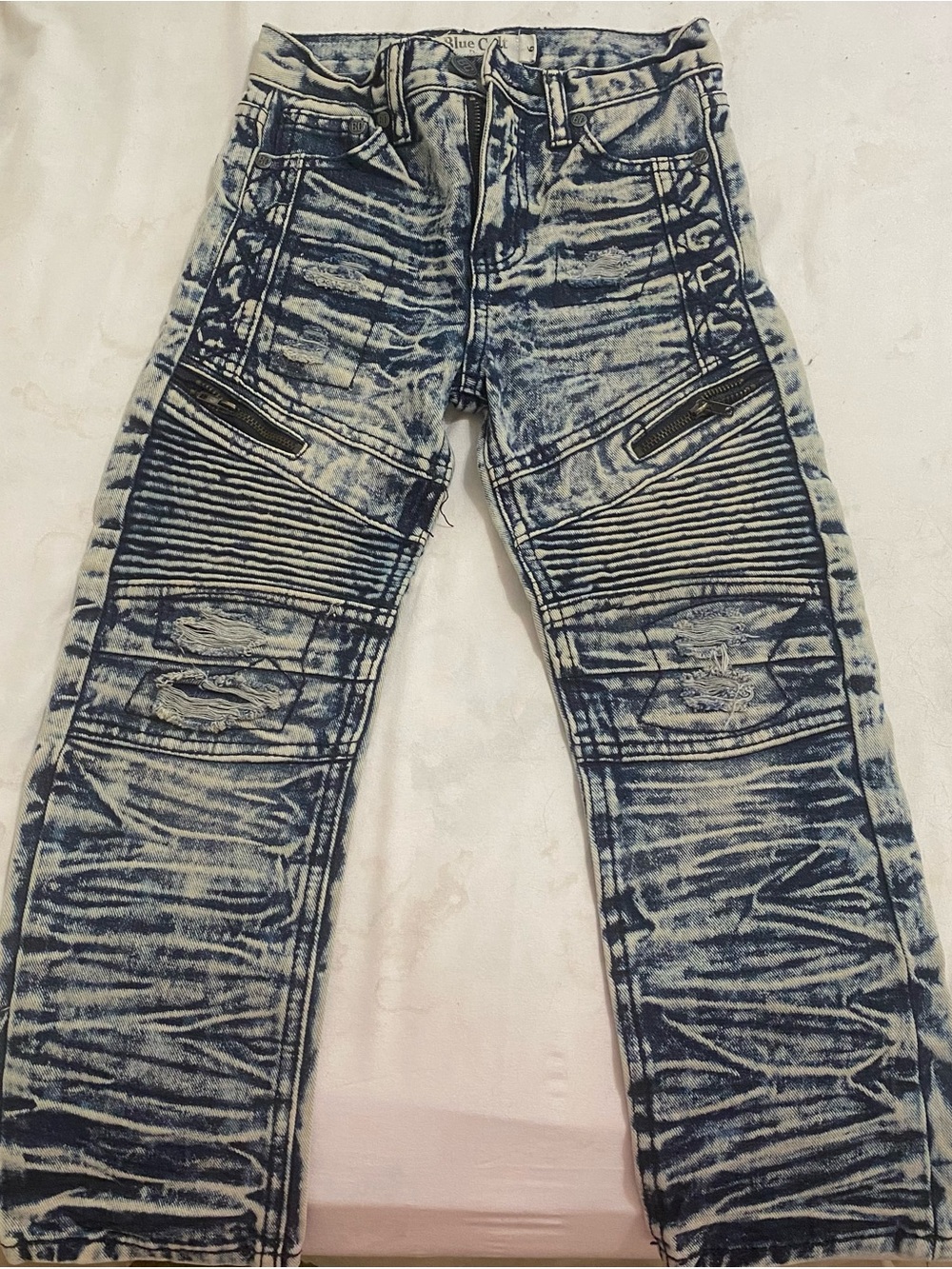 Kids Blue Moto Jeans with Ribbed Knee Panels